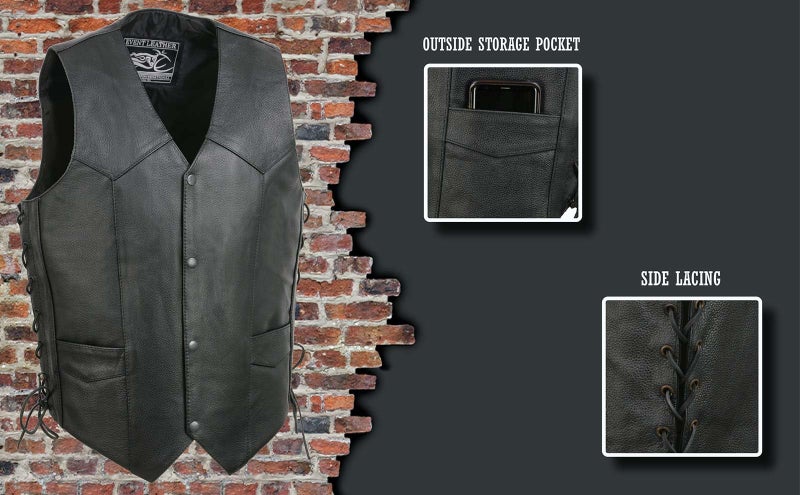 EVENT LEATHER ELM3905 Men's 'Mayhem' 100% Genuine Motorcycle Leather Vest | Biker Vests with Embossed Skull & Wing - Medium - Image 4